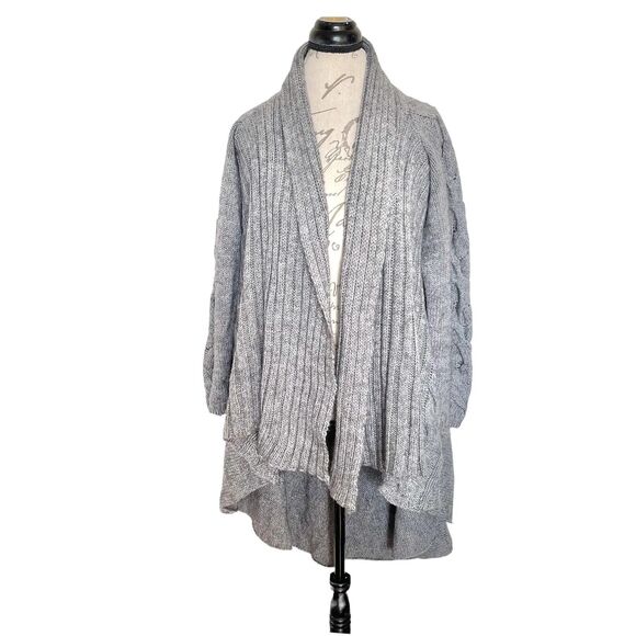Kenar Womens Sz Medium Cardigan Sweater Open Front Gray High Low Alpaca Cozy - Picture 2 of 14
